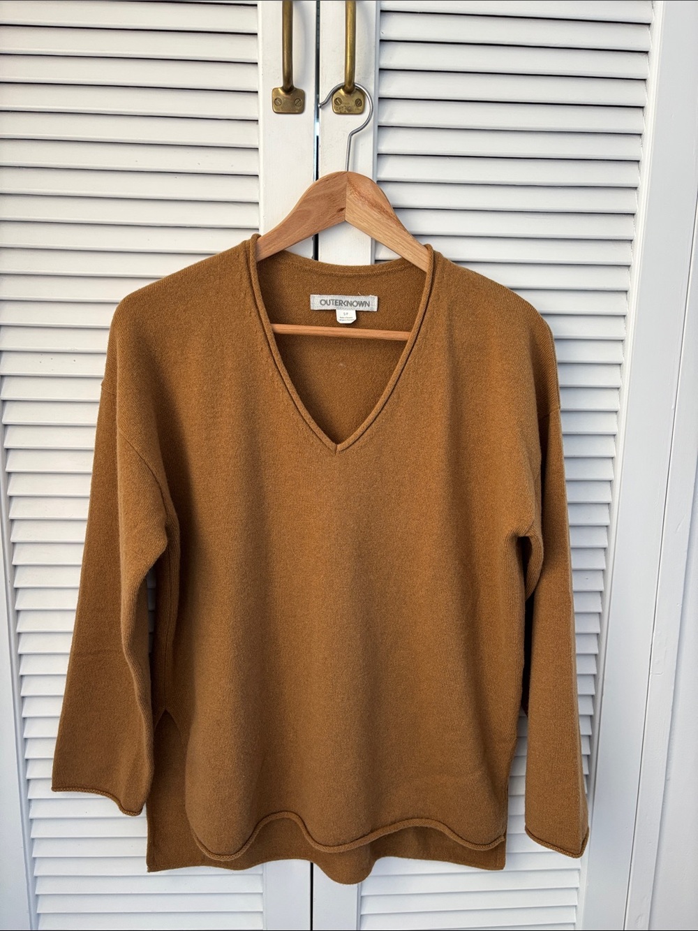 Outerknown Women's V-Neck Sweater in Camel